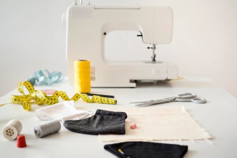 High angle sewing machine with measuring tape face masks