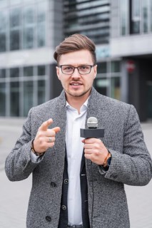 High angle male journalist outdoor