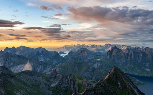View over mountain tops and sea