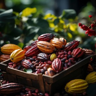 Fresh chocolate fruit in a plantation