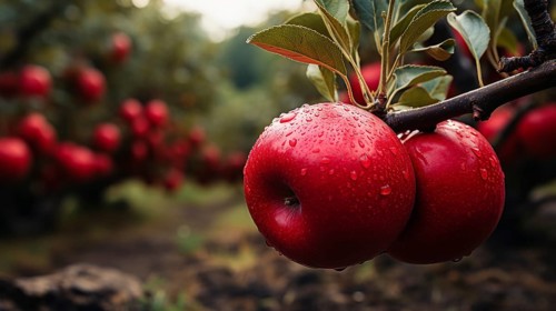 Beautiful ripe red apples on the tree
