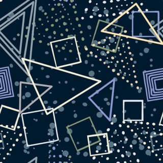Squares and triangles hand drawn vector seamless pattern in blues tones