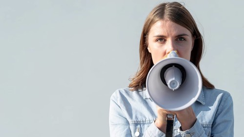 Front view woman with megaphone