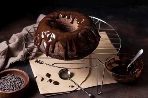High angle chocolate cake concept