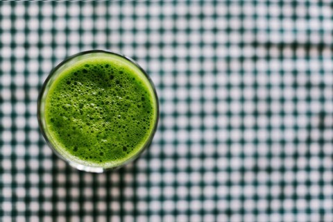 High angle view fresh green celery smoothie