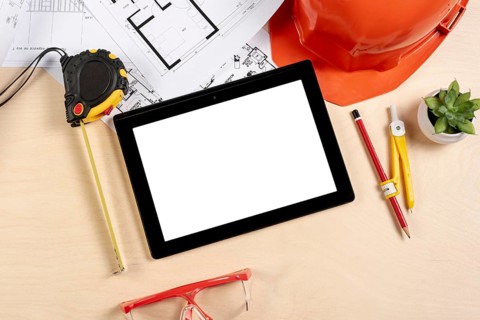 Top view tablet desk mock up