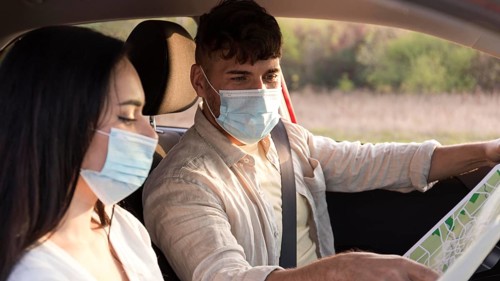 Close up couple wearing medical masks
