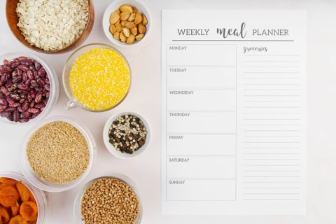 Top view weekly meal planner