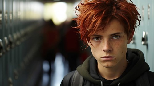 Sinister looking young male student who could be the bully of the school