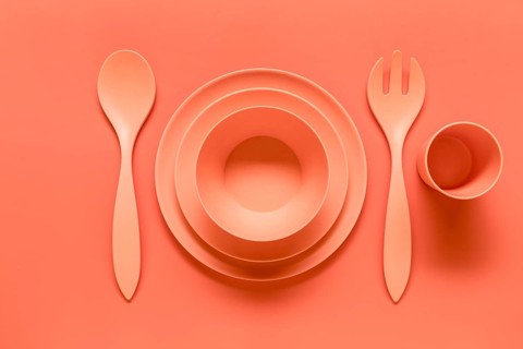 Composition pink plastic served dish