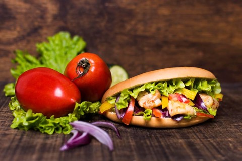 Fresh cooked meat veggies kebab