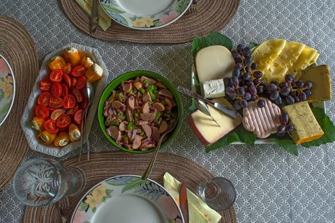Set table with cold buffet