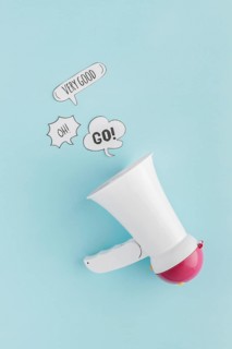 Top view chat bubbles with megaphone