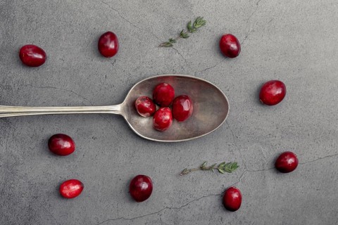 Top view cranberries with spoon