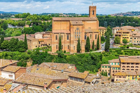 The Basilica of San Domenico with its reddish-brown brick facade