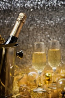 Golden view with champagne bottle