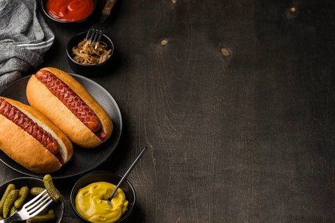 Hot dogs plate with copy space
