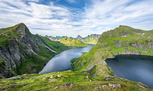 Mountain landscape with pointed mountain peaks