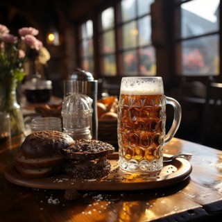 Beer and snacks in an alpine hut in the mountains