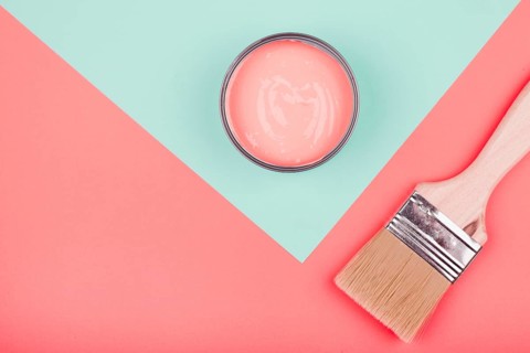 Paint can paintbrush mint coral dual backdrop