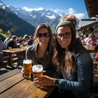 Beer and snacks in an alpine hut in the mountains