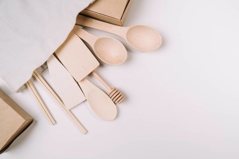 Wooden kitchen tools with copy space