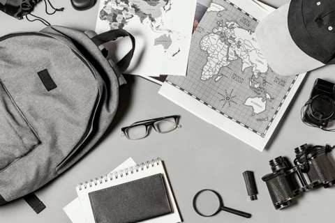 Flat lay arrangement different traveling elements