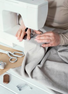 High angle seamstress using sewing machine