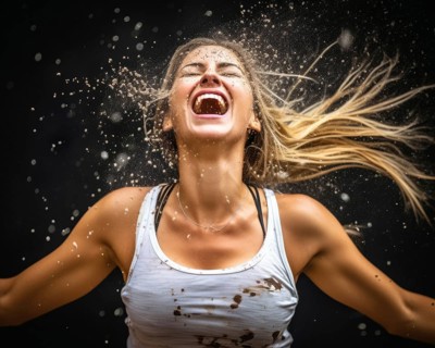 Close-up of a highly motivated young female athlete after victory