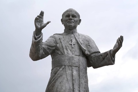 Monument to Pope John Paul II in front of Basilica Notre-Dame de Fourviere
