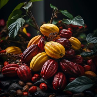 Fresh chocolate fruit in a plantation