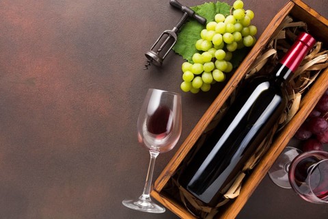 Full bottle wine with copy space