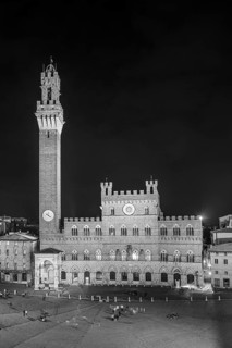 The Piazza del Campo with its bell tower Torre del Mangia and the town hall Palazzo Pubblico