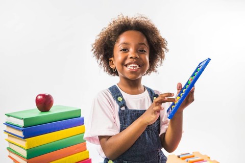 Child with abacus studio