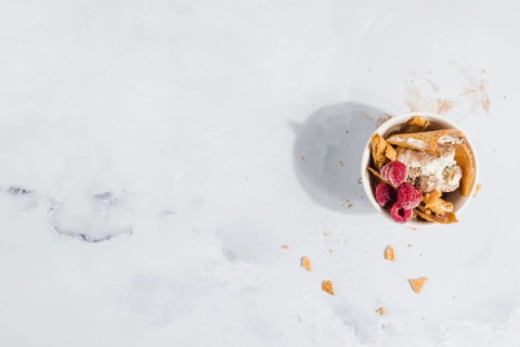 Ice cream with raspberry wafer