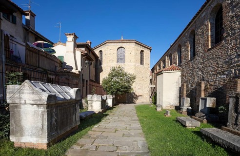 Roman sarcophagi in front of the Baptistery