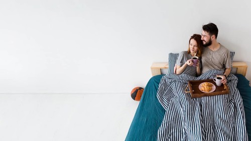 Morning breakfast bed copy space
