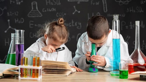 Children doing experiments laboratory