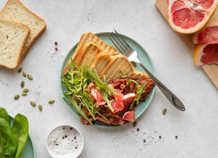 Arrangement delicious breakfast meal