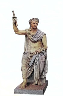 The ancient marble statue of Tiberius in the Vatican Museum in Rome