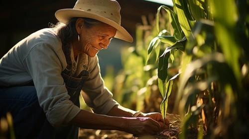 Senior adult woman farmer checking her harvest