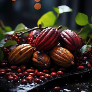 Fresh chocolate fruit in a plantation