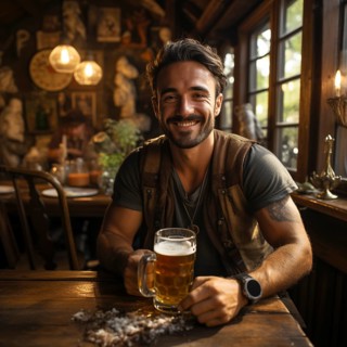 Beer and snacks in an alpine hut in the mountains
