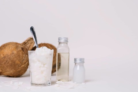 Different forms coconut oil with copy space