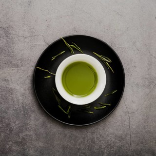 Top view cup matcha tea plate