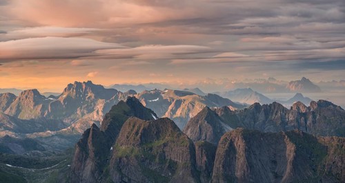 View over mountain tops and sea