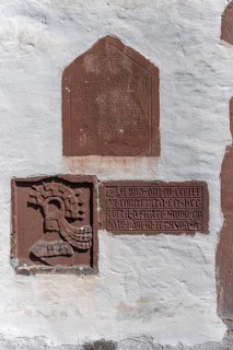 Grave plaques and coats of arms at the former abbey of the Cistercian monks