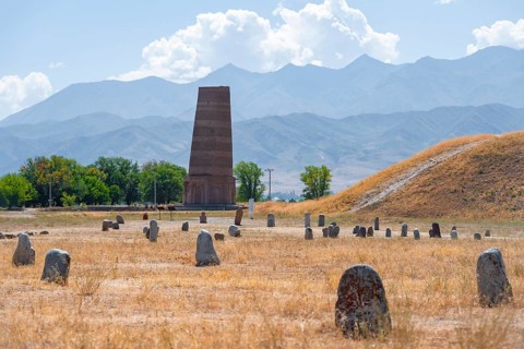 Burana Tower and ancient stone figures of Balbal