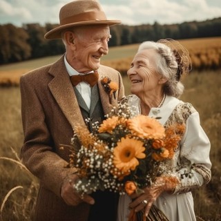 Elderly bride and groom