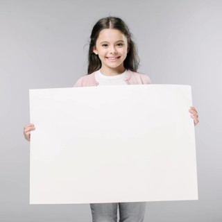 Girl with empty poster studio